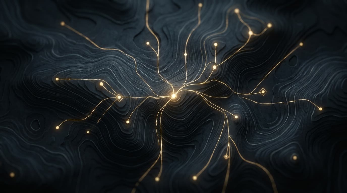 Aerial view of a braided river delta at dusk